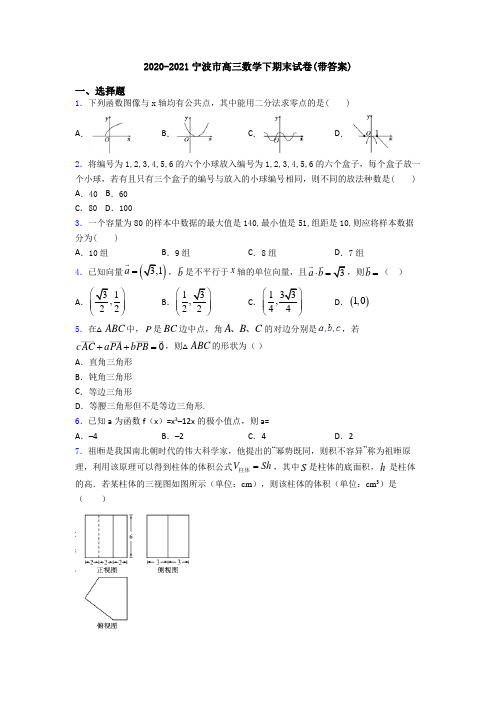 2020-2021宁波市高三数学下期末试卷(带答案)