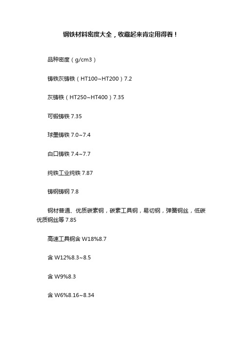 钢铁材料密度大全，收藏起来肯定用得着！