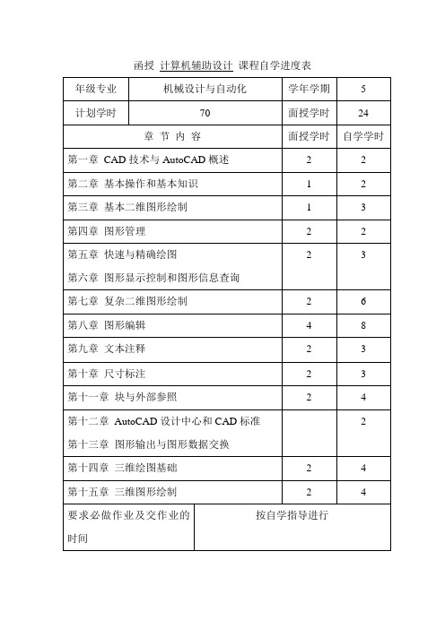 函授计算机辅助设计课程自学进度表