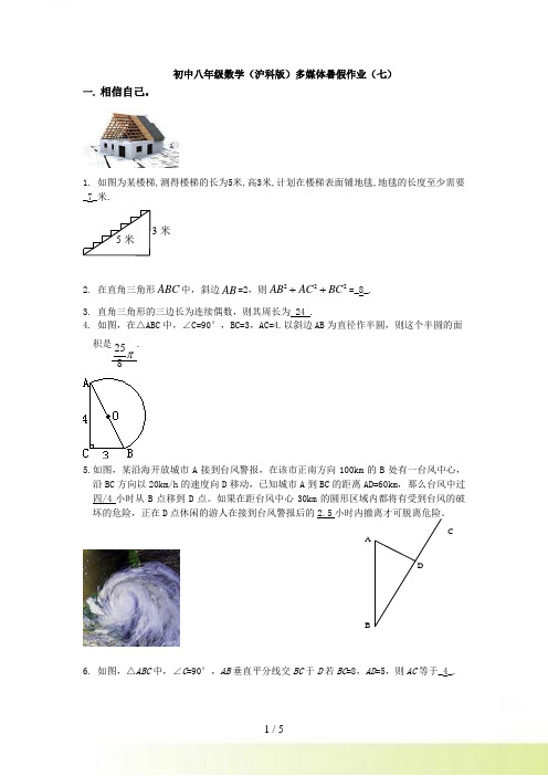 沪科版八年级数学暑假作业(七)含答案