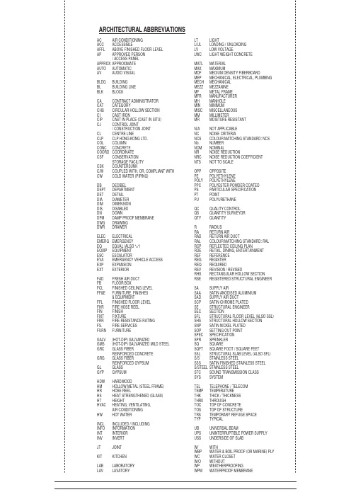 香港建筑图纸通用英文缩写及含义(实用版)