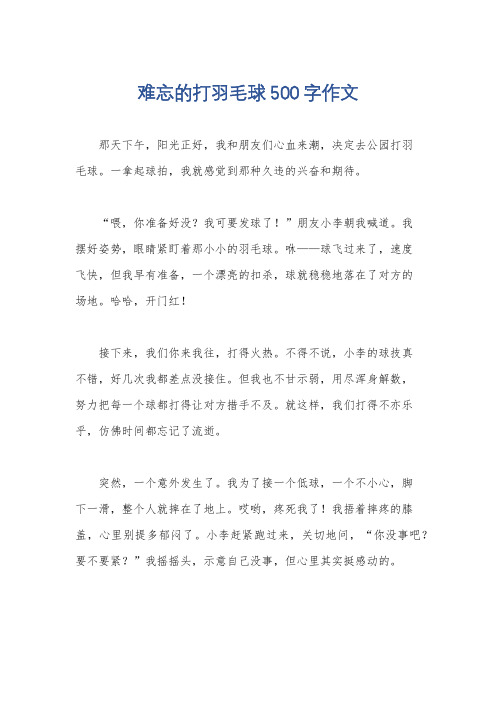 难忘的打羽毛球500字作文