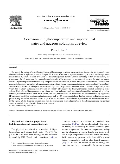 Corrosion in high-temperature and supercritical water and aqueous solutions-a review