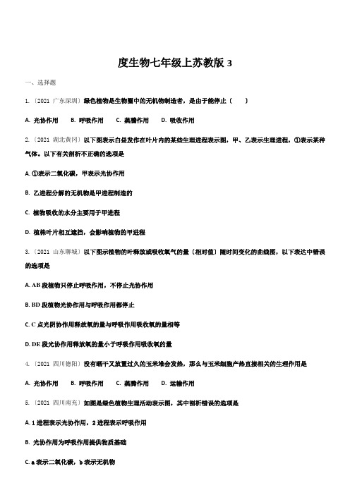 度生物七年级上苏教版3.6绿色植物的光合作用和呼吸作用练习及答案