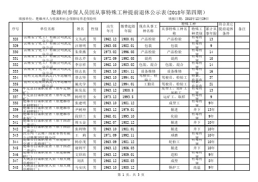 特殊工种提前退休公示表