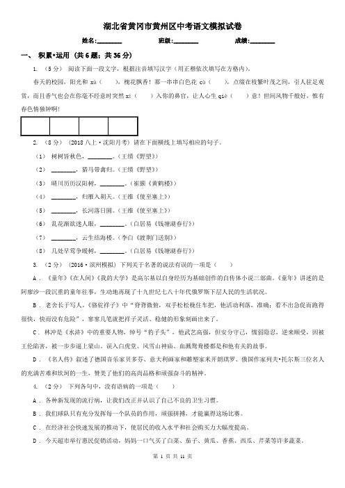 湖北省黄冈市黄州区中考语文模拟试卷