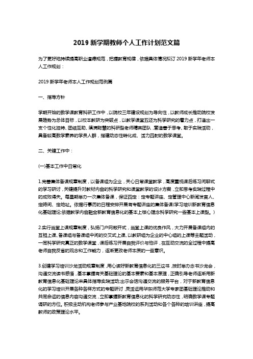 2019新学期教师个人工作计划范文篇-工作计划范文