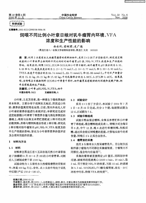 饲喂不同比例小叶章日粮对乳牛瘤胃内环境、VFA浓度和生产性能的影响