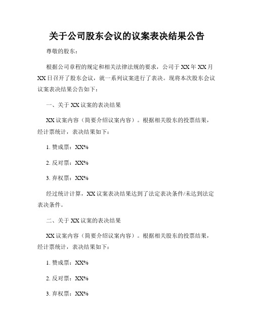 关于公司股东会议的议案表决结果公告