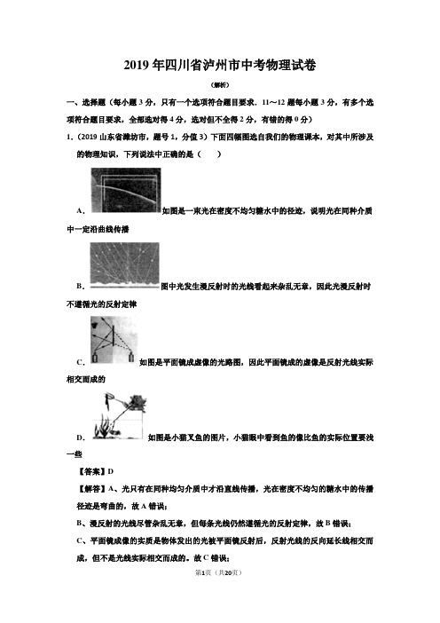 2019年四川省泸州市中考物理试卷及答案