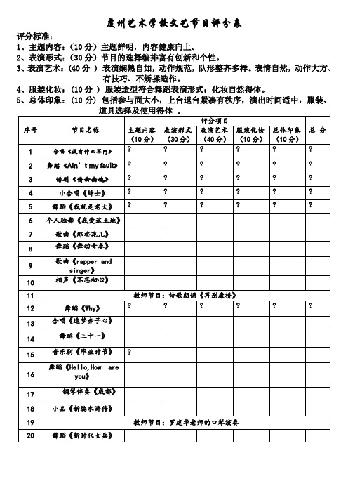 文艺节目表演评分表