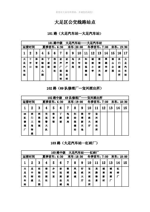 大足公交线路站点