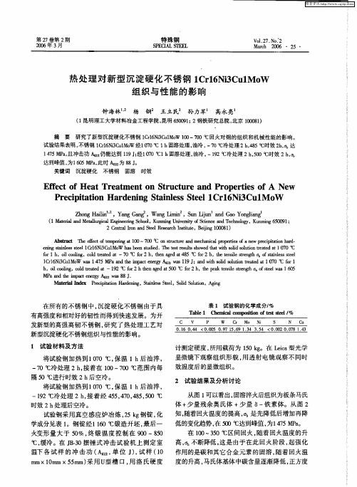 热处理对新型沉淀硬化不锈钢1Cr16Ni3Cu1MoW组织与性能的影响