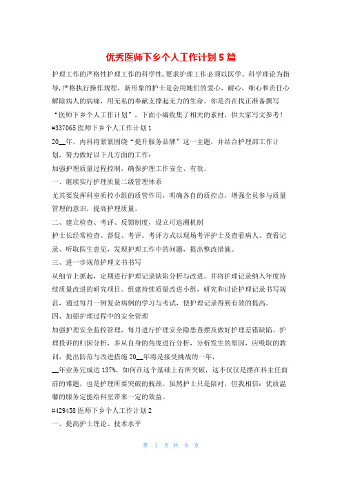 优秀医师下乡个人工作计划5篇的