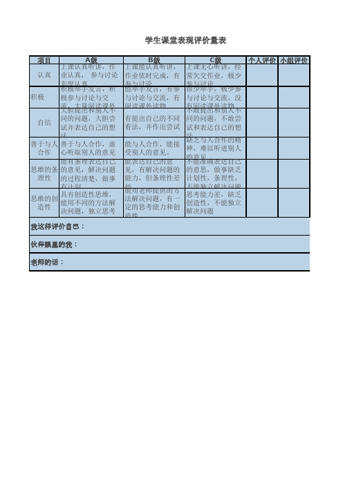 学生上课表现评价表