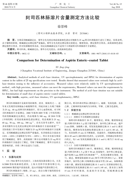 阿司匹林肠溶片含量测定方法比较