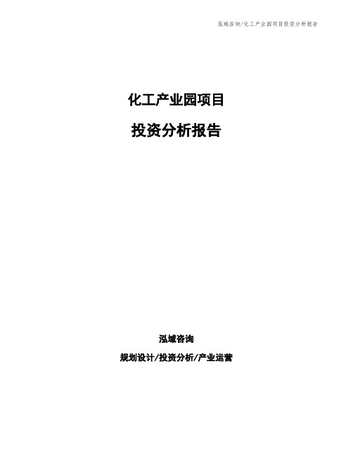 化工产业园项目投资分析报告