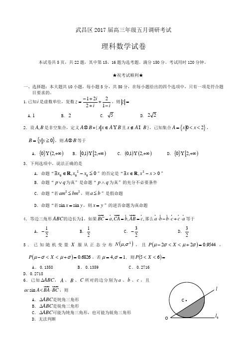 湖北省武汉市武昌区2017届高三5月调研考试数学(理)试题(含答案)word版