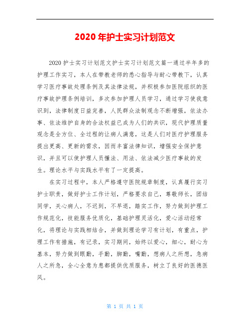 2020年护士实习计划范文