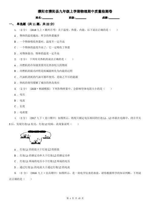 濮阳市濮阳县九年级上学期物理期中质量检测卷