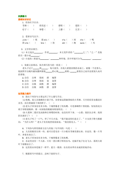 初中语文 知识点考点解析含答案 《芦花荡》巩固练习