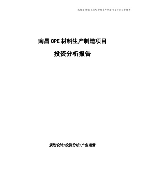 南昌CPE材料生产制造项目投资分析报告