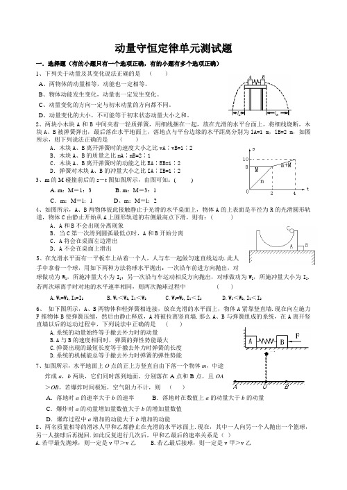 动量守恒定律单元测试题(打印)