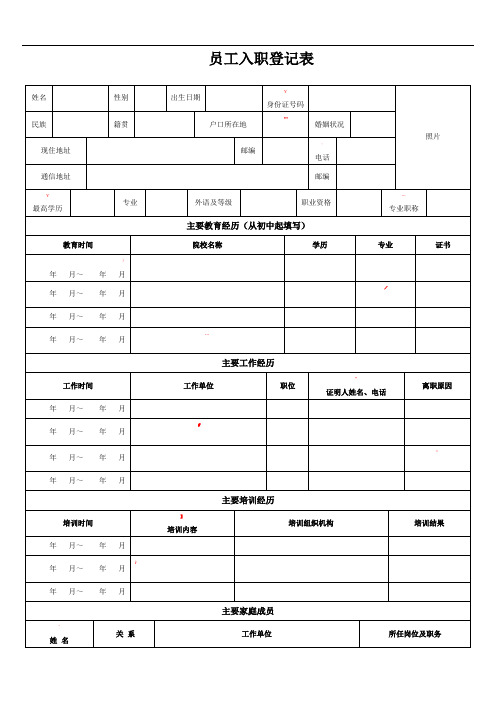 【范本】员工入职登记表(正式表)