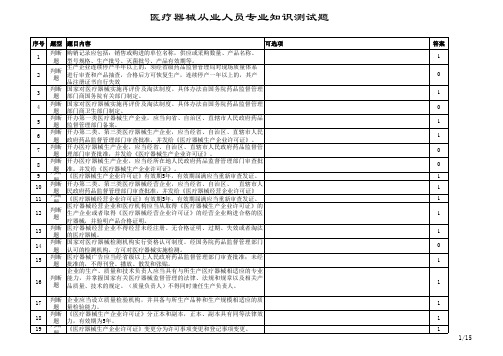 医疗器械从业人员专业知识测试题题库(含答案)