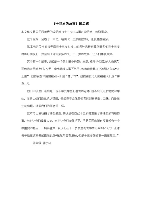 小学四年级读后感:《十三岁的故事》读后感