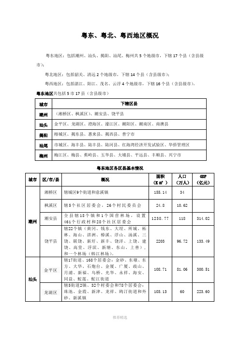 粤东、粤西、粤北概况