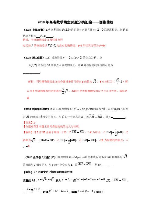 13【数学】2010年高考数学填空试题分类汇编——圆锥曲线(2)