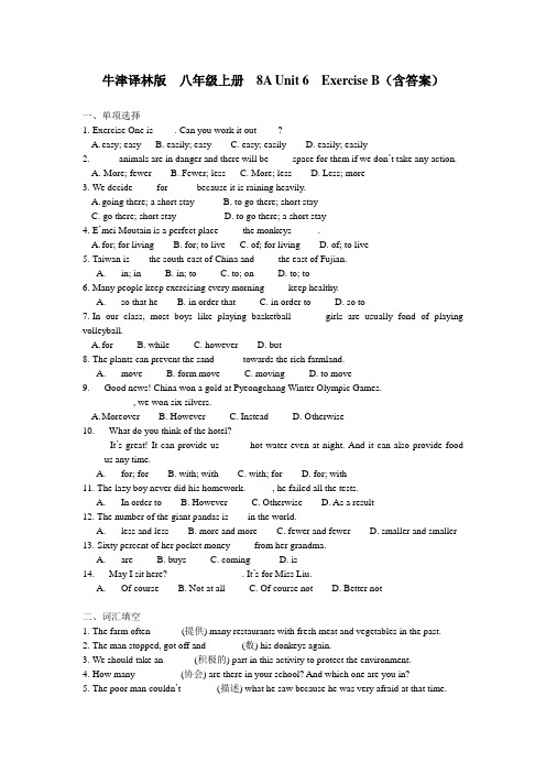 牛津译林版  八年级上册  8A Unit 6  Exercise B(含答案)