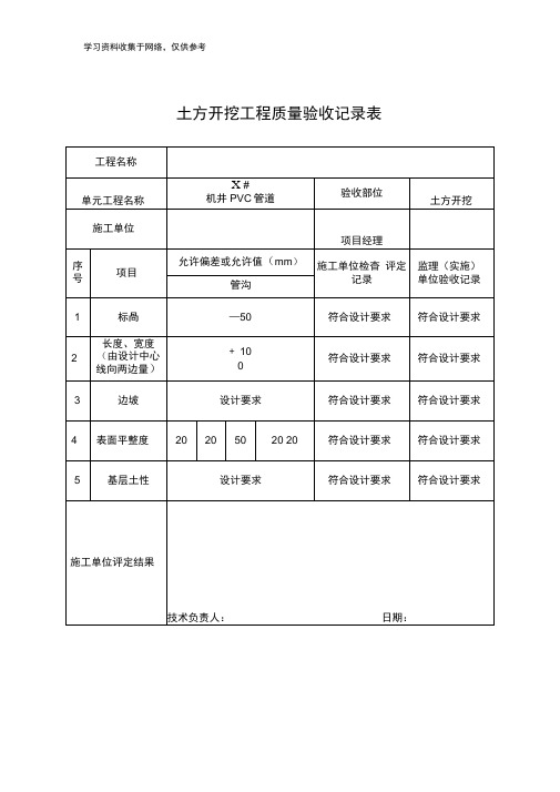 土方开挖工程质量验收记录表