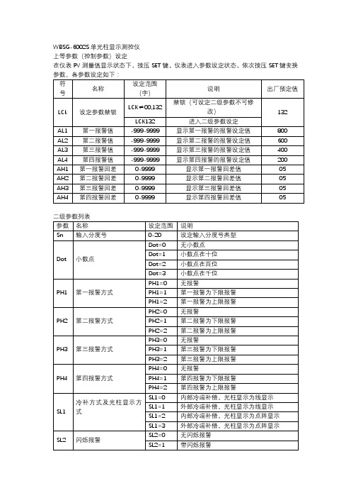 智能单光柱测控仪参数说明