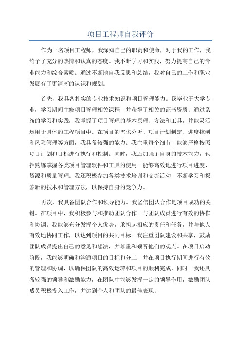 项目工程师自我评价