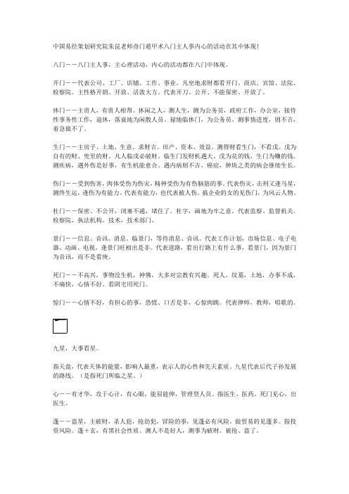 中国易经策划研究院朱昆老师奇门遁甲术八门主人事内心的活动在其中体现