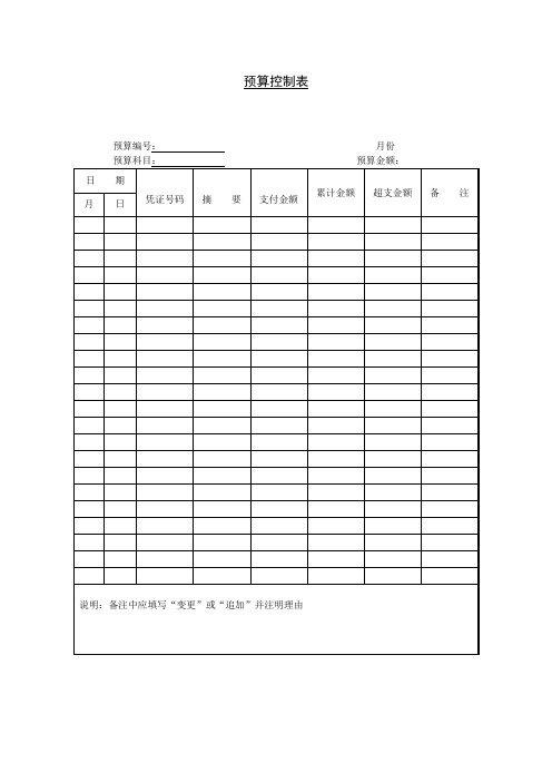 预算控制表格式