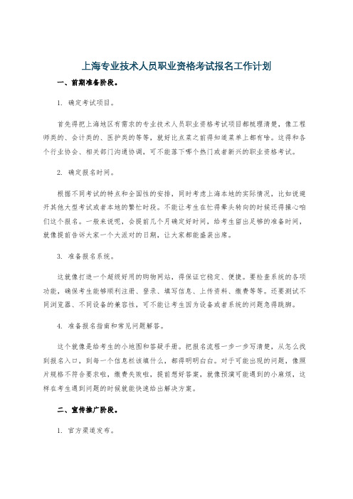 上海专业技术人员职业资格考试报名工作计划