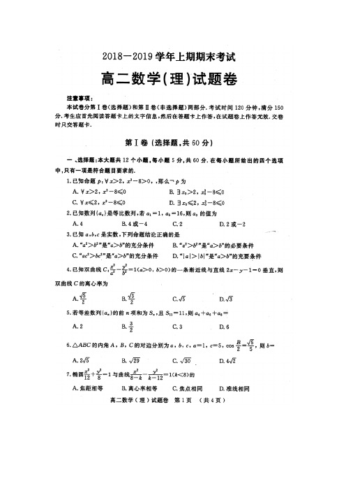 河南省信阳市第一高级中学2018-2019学年高二上学期期末考试数学(理)试卷