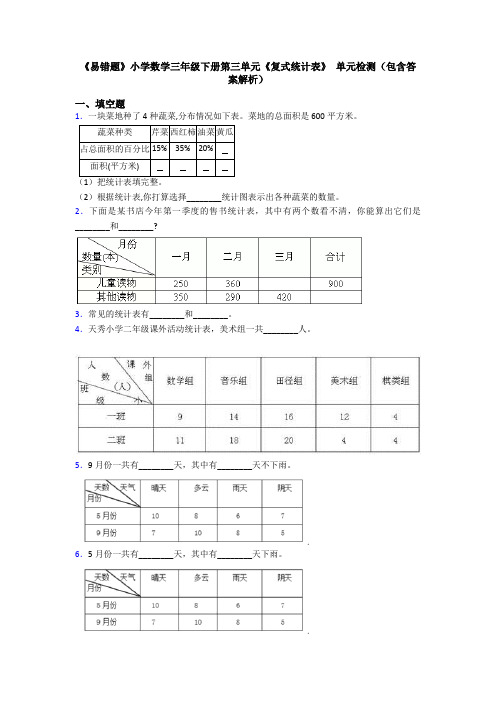 《易错题》小学数学三年级下册第三单元《复式统计表》 单元检测(包含答案解析)