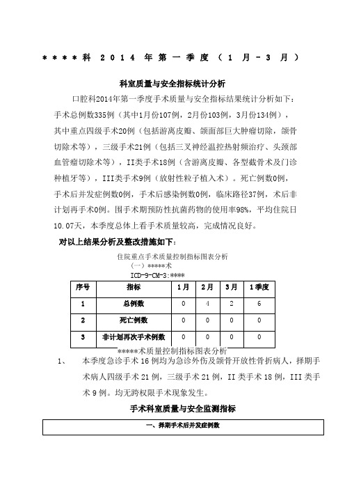 科室质量与安全指标统计分析