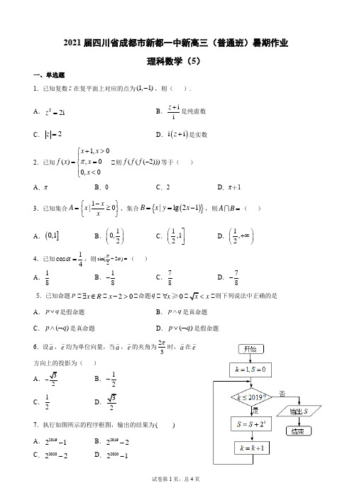 2021届四川省成都市新都一中新高三(普通班)暑期作业(5)含详解