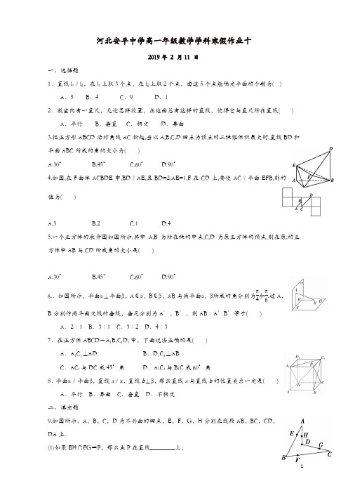 河北省安平县安平中学高一数学寒假作业10实验班