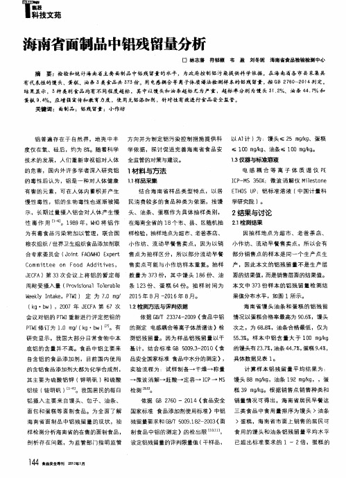 海南省面制品中铝残留量分析