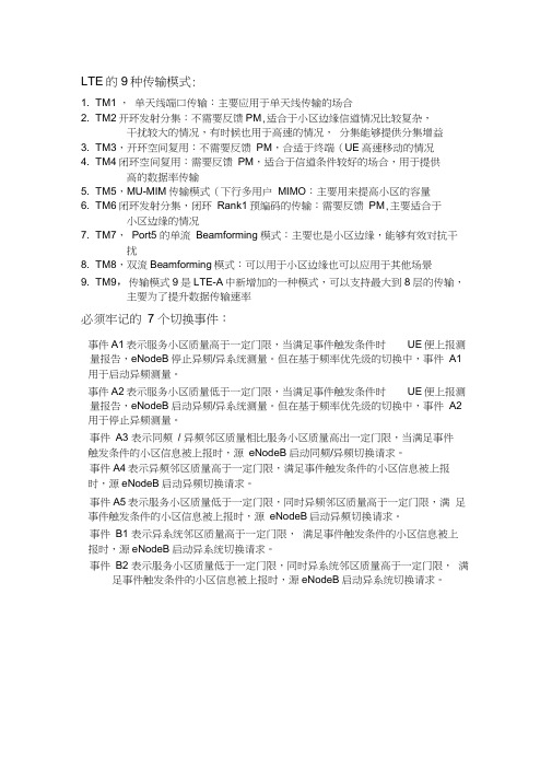 LTE的9种传输模式和7个切换事件