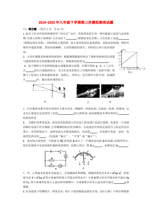 2019-2020年九年级下学期第三次模拟物理试题