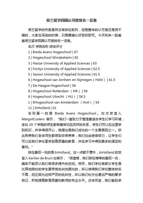 荷兰留学回国认可度排名一览表