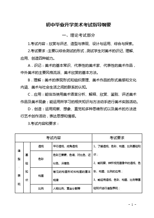 初中毕业升学艺术考试资料美术中考指导