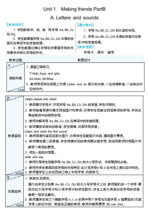 Unit 1Making friends PartB(教案)人教PEP(2024)英语三年级上册